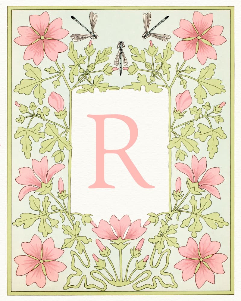 Pink Floral Letter R by Wild Violets — canvas wall art