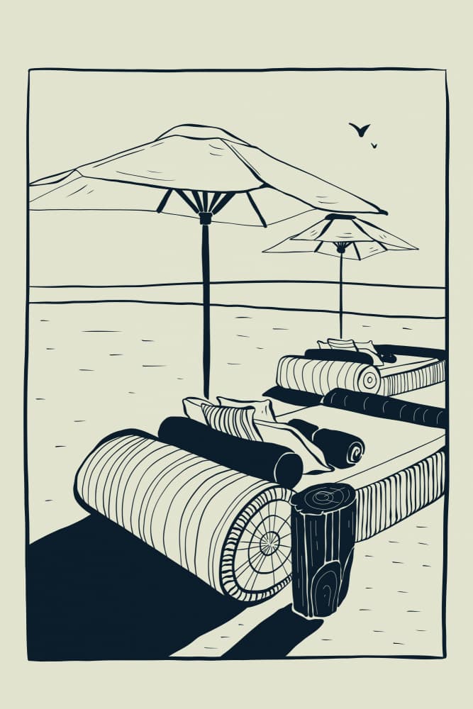 Tranquil Beach Loungers by Marianne Bassil — canvas wall art