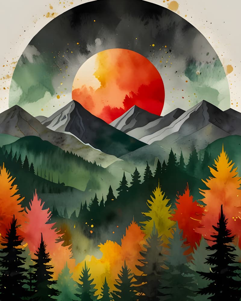 Autumn Mountain Sunset by Kintsugi99 — canvas wall art