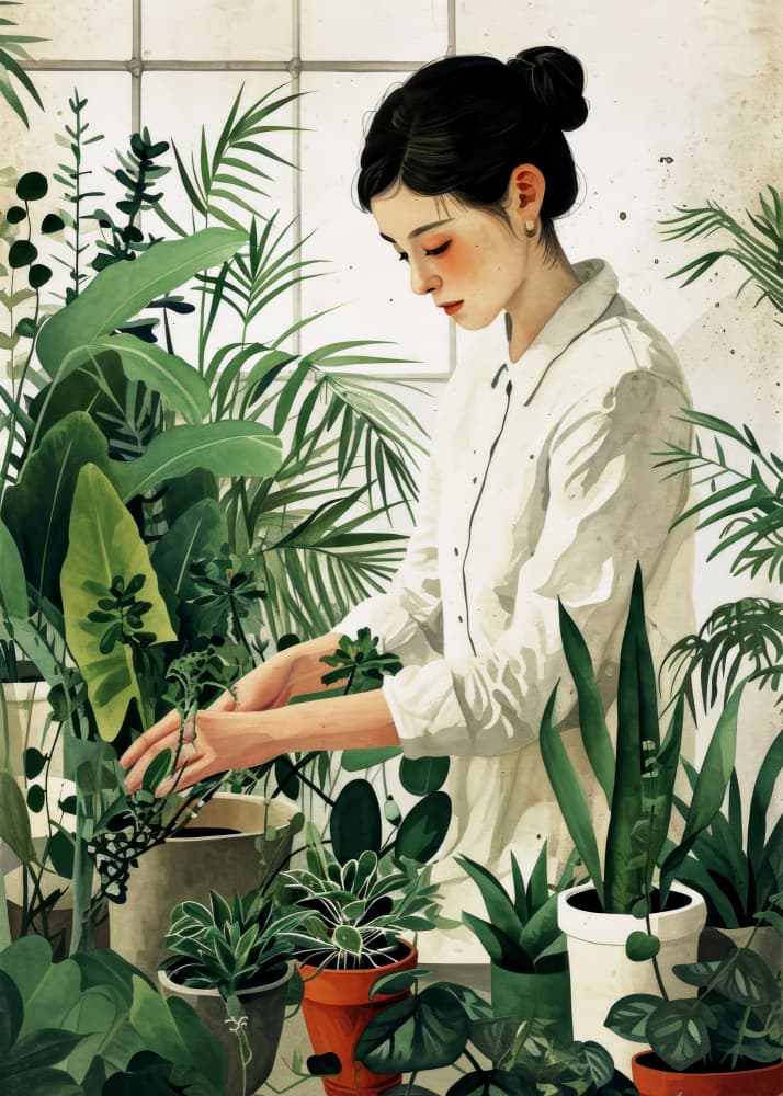 Woman Tending Greenery by Justyna Jaszke — canvas wall art