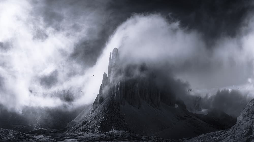 Towering Peaks In Clouds by joanaduenas — canvas wall art