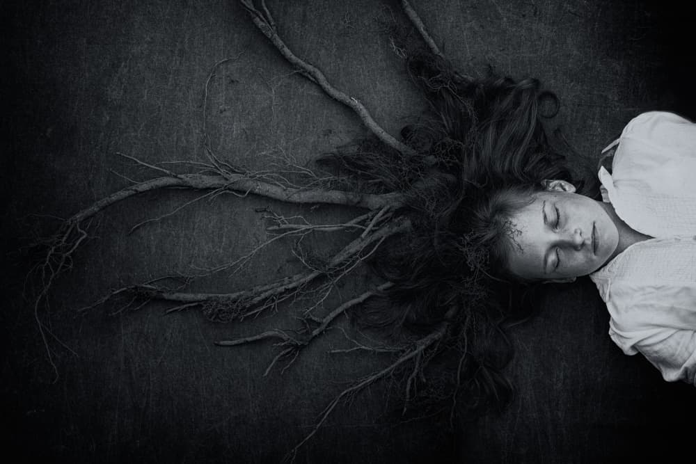 Dreaming Rooted Girl by Mirjam Delrue — canvas wall art