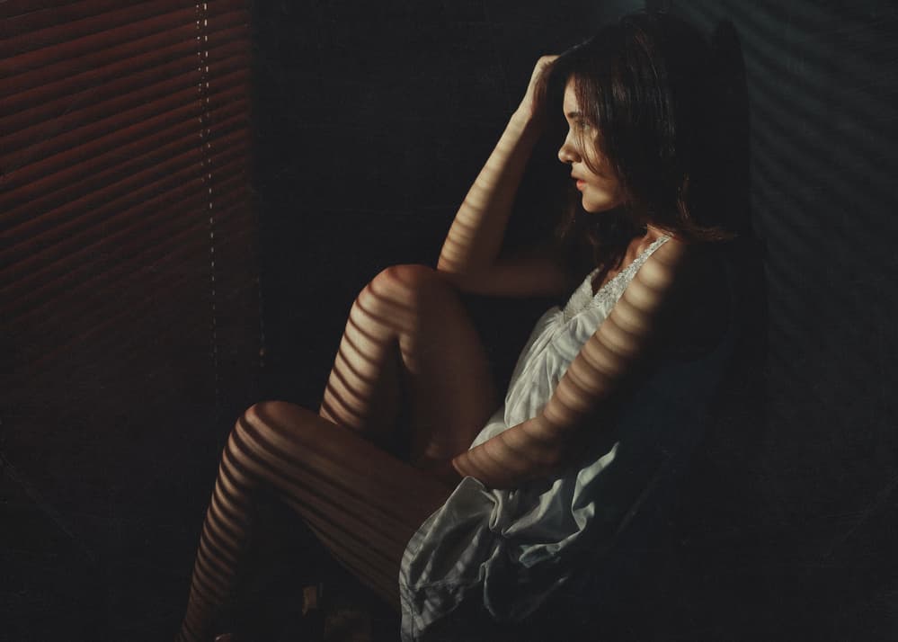 Pensive Woman Striped Light by Djayent Abdillah — canvas wall art
