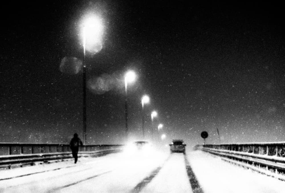 Snowy Urban Night by Stephanie Kleimann — canvas wall art