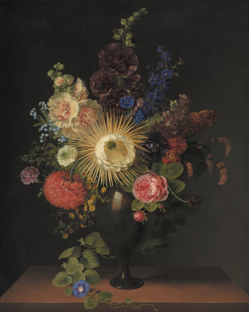 A Porphyry Vase With Cactus Grandiflora and Other Flowers By C. D. Fritzsch
