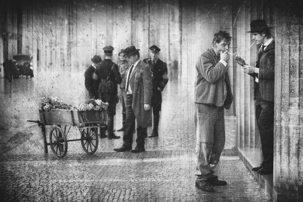 Vintage Street Smoking Moment by Roswitha Schleicher-Schwarz — canvas wall art