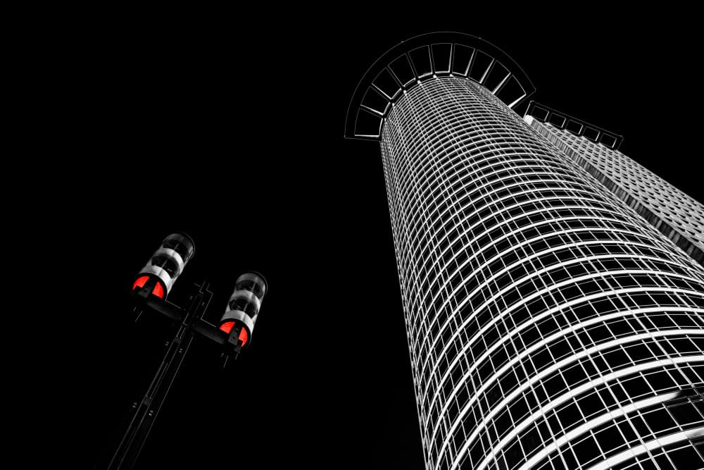 Skyscraper Red Lights by Martin Steeb — canvas wall art