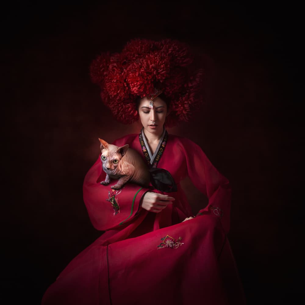 Regal Woman with Sphynx by hardibudi — canvas wall art