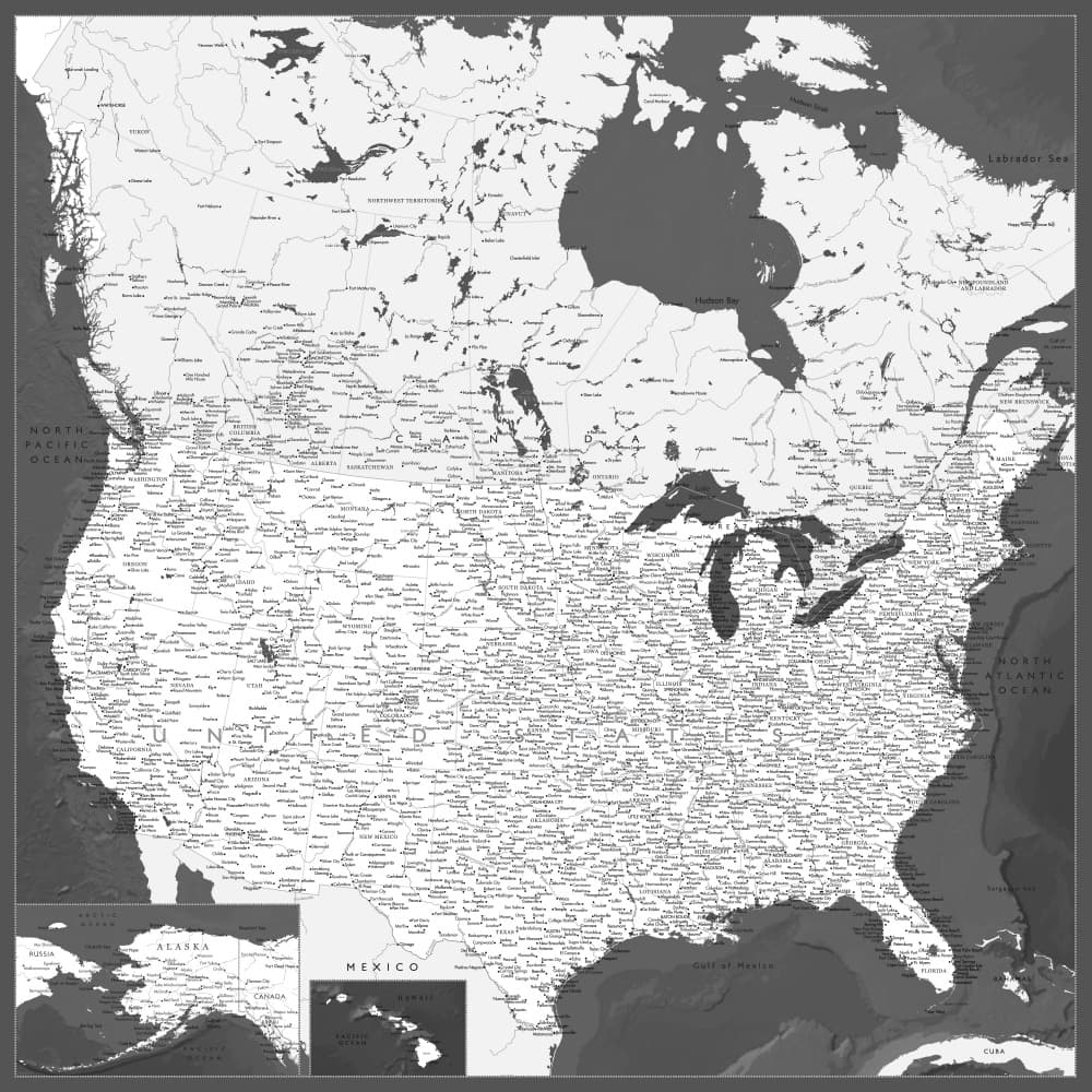 Detailed North America Map by Rosana Laiz Blursbyai — canvas wall art
