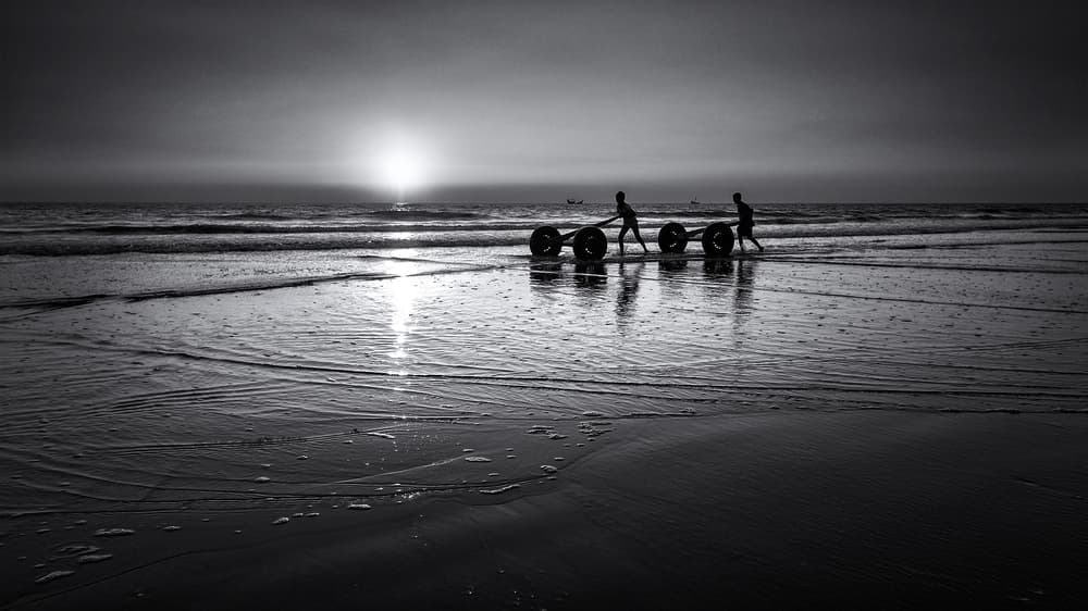 Beach Sunset Silhouettes by Marcel Rebro — canvas wall art