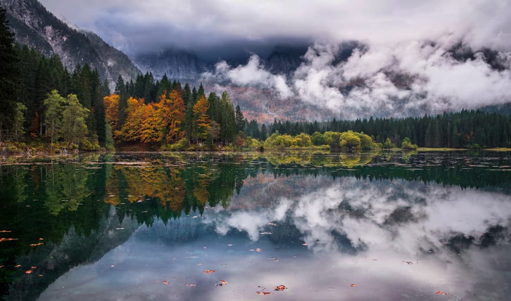 Autumn Mountain Lake Reflection by Ales Krivec — canvas wall art