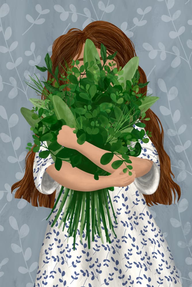 Shy Girl Lush Greens by EMELIEmaria — canvas wall art