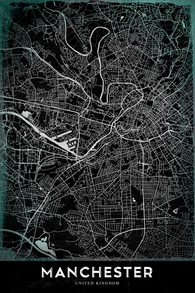 Modern Manchester City Map by StudioSix — canvas wall art