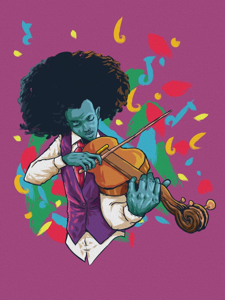 Vibrant Violinist Music by Joshua msonthe — canvas wall art
