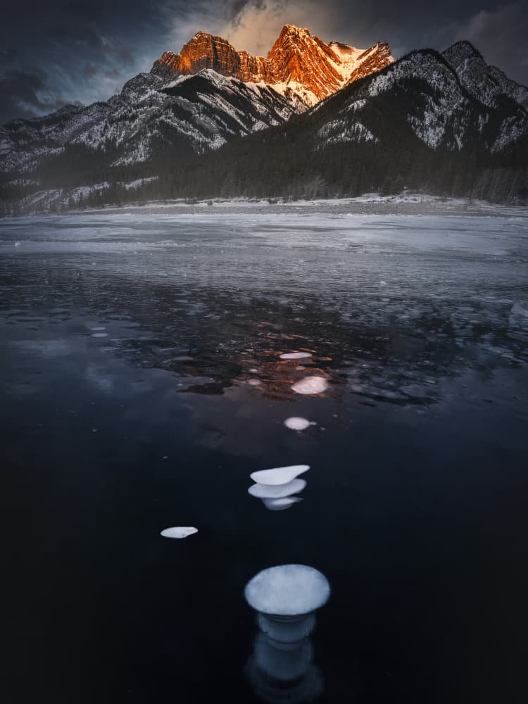 Golden Peaks Ice Bubbles by Frank W. — canvas wall art
