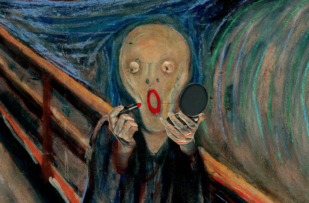 Screaming Figure Applies Lipstick by Artem Pozdniakov — canvas wall art