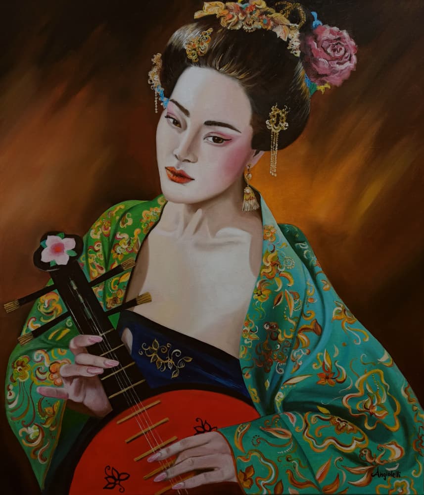 Elegant Pipa Player by Anna Rita Angiolelli — canvas wall art