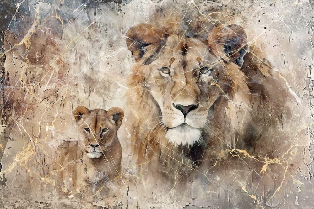 Golden Lion and Cub by Rafal Kulik — canvas wall art