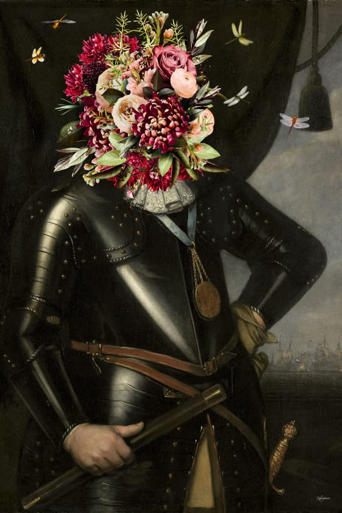 Elegant Armored Floral Portrait by Sue Skellern — canvas wall art