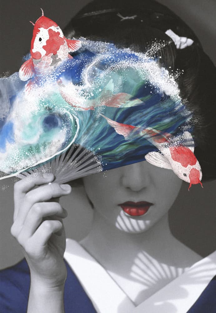 Geisha Koi Fan Dream by Paste in Place — canvas wall art