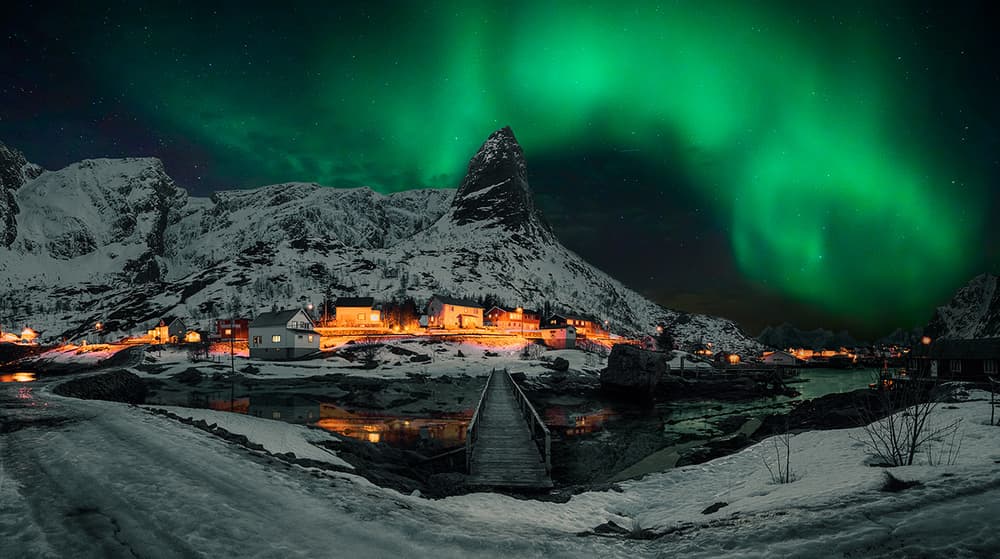 Northern Lights Village by Jingshu Zhu — canvas wall art