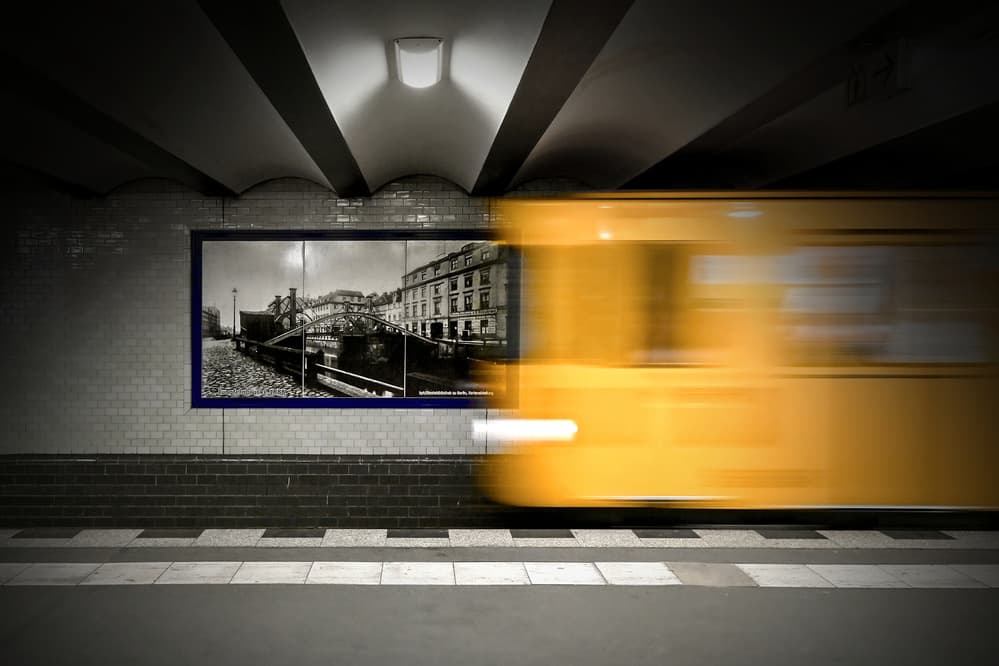 Speeding Yellow Subway Train by Roberto Parola — canvas wall art