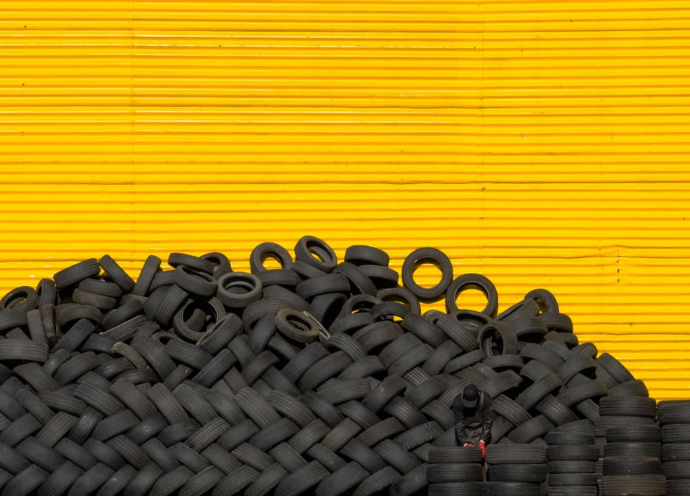 Black Tires Yellow Wall by HAN dong hee — canvas wall art