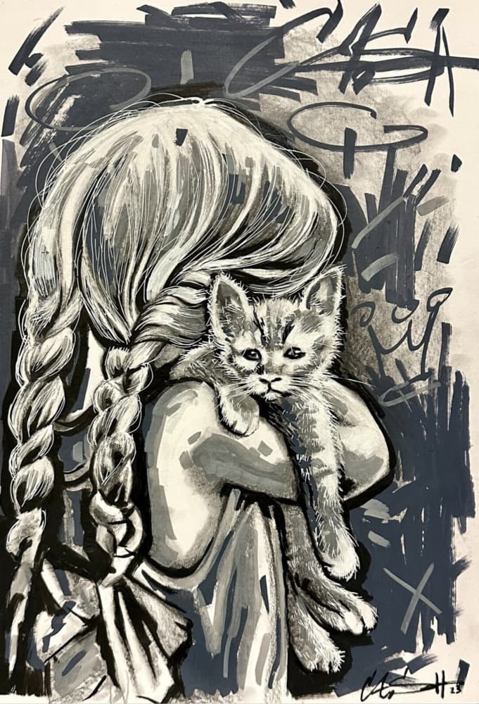 Girl And Her Kitten by Suzan Habib — canvas wall art