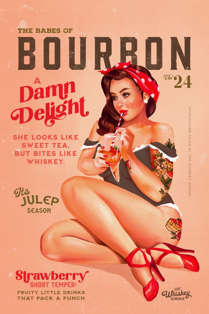 Bourbon Babes Vol 22 Vintage Pinup Girl Drinking A Cocktail by The Whiskey Ginger — canvas wall art