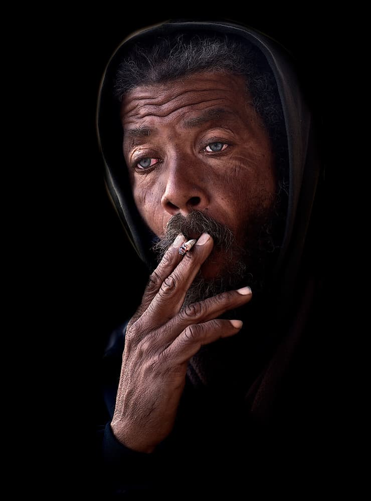 Smoking Man Blue Eyes by verdon — canvas wall art