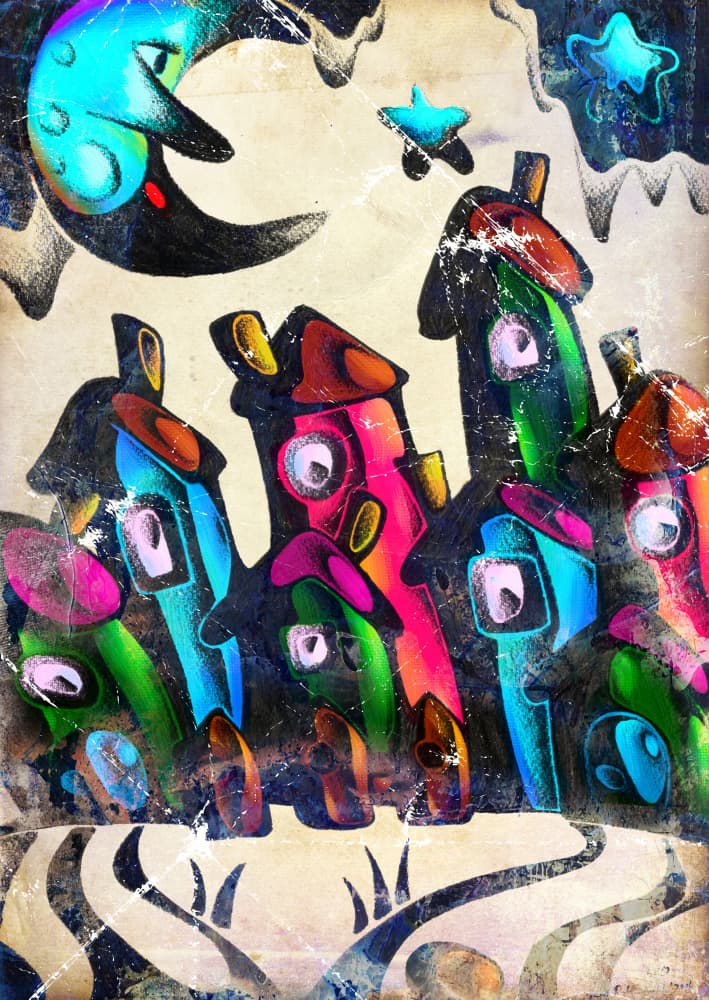 Colorful Fantasy Village Night by Rafal Kulik — canvas wall art