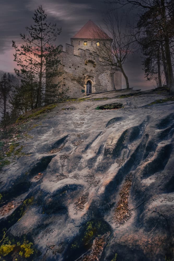 Twilight Stone Castle by Hans Repelnig — canvas wall art