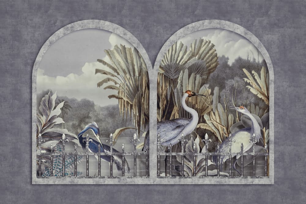 Elegant Cranes Tropical Garden by Andrea Haase — canvas wall art