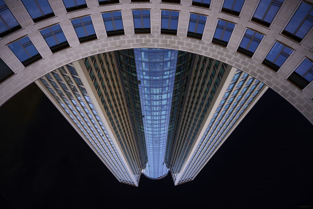 Blue Glass Urban Curve by Drazen Sokac — canvas wall art