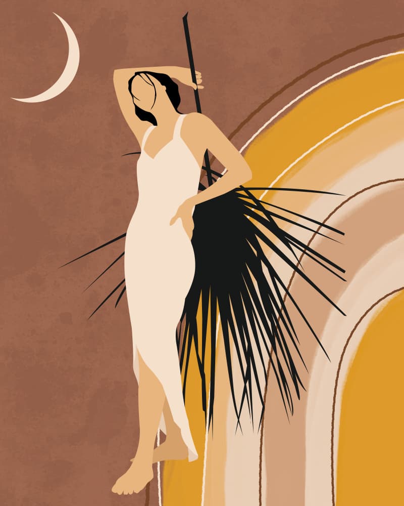 Boho Woman Under Moon by Kintsugi99 — canvas wall art