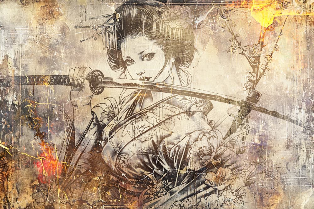 Gritty Geisha Warrior by Rafal Kulik — canvas wall art