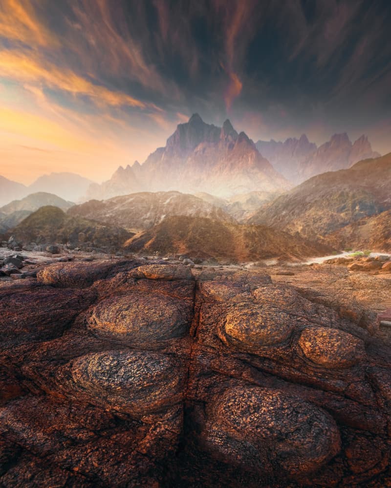 Dramatic Mountain Sunset by Anas AlSubhi — canvas wall art