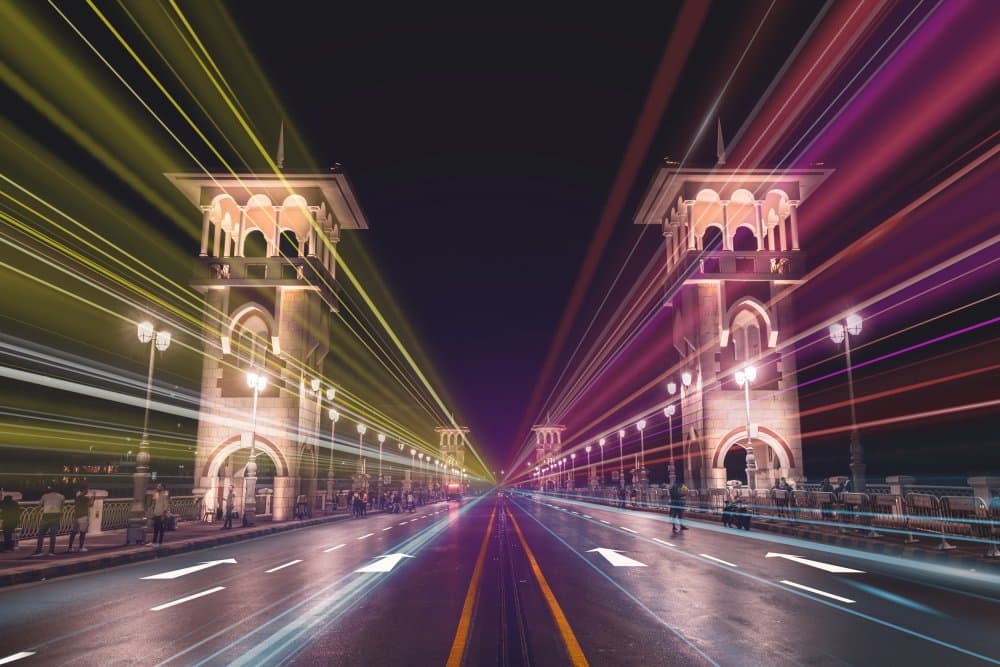City Night Light Trails by hishamtwhed — canvas wall art
