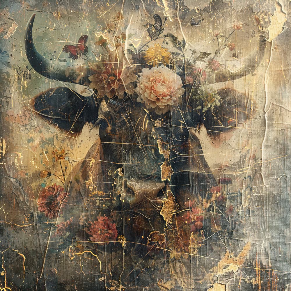 Floral Buffalo Crown by Rafal Kulik — canvas wall art