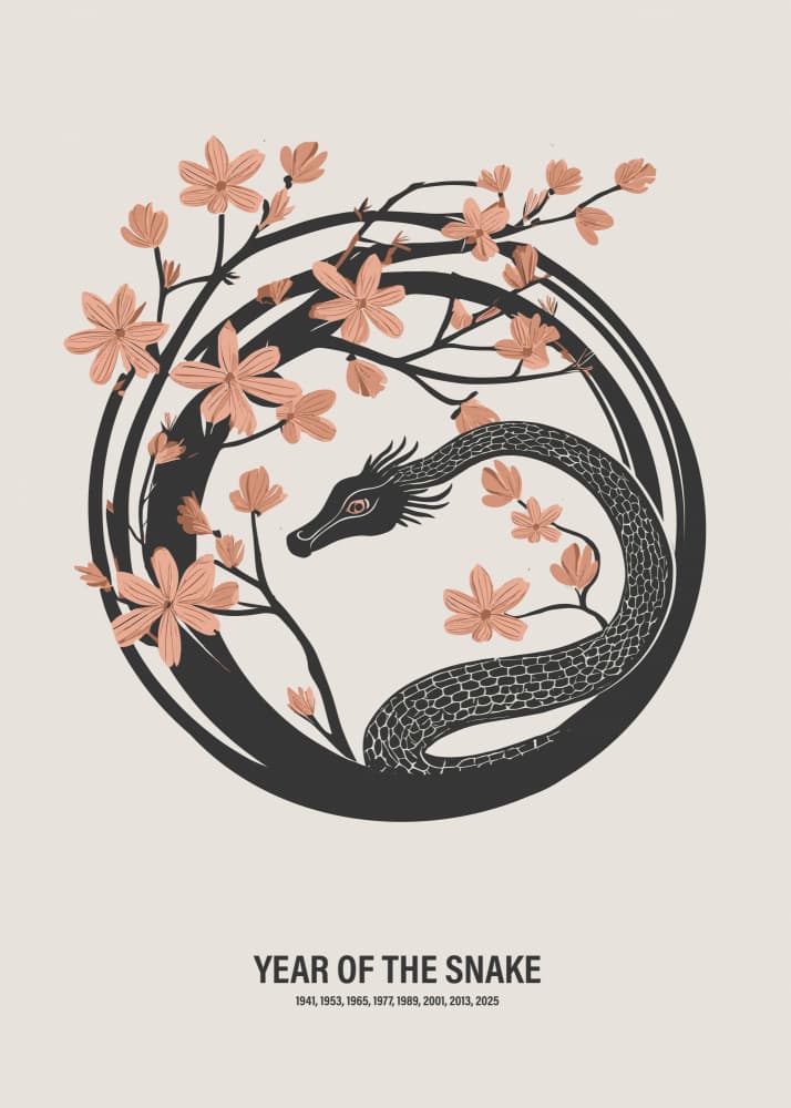 Year Of The Snake Blossoms by Paperago — canvas wall art