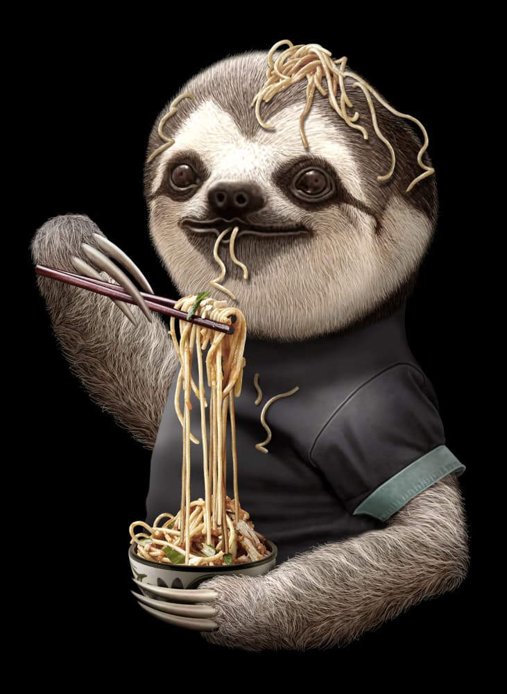Noodle Loving Sloth by Adam Lawless — canvas wall art