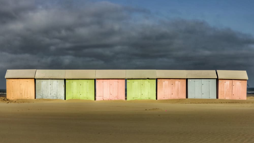 Colorful Beach Huts by Frank Bruynseraede — canvas wall art