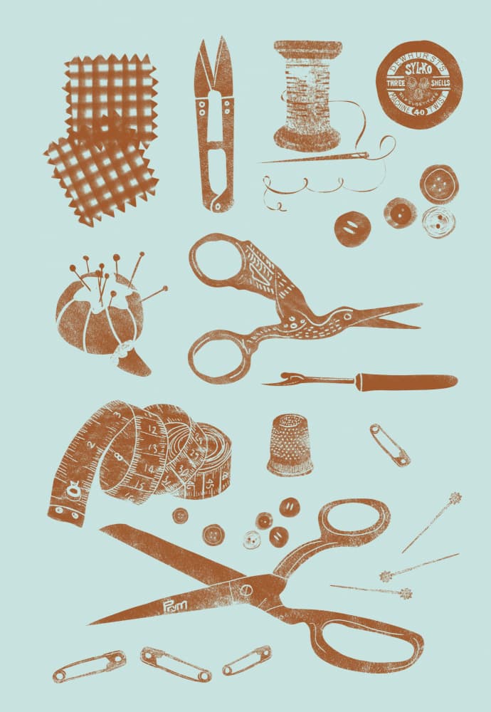 Vintage Sewing Notions by Charlotte Trudgett — canvas wall art