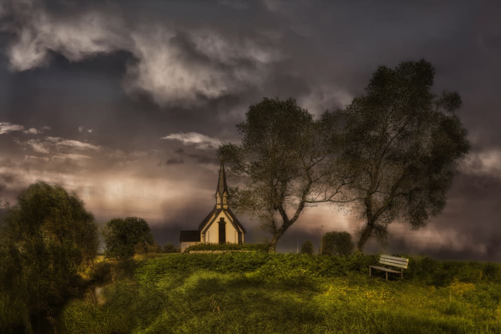 Moody Country Church by Yvette Depaepe — canvas wall art