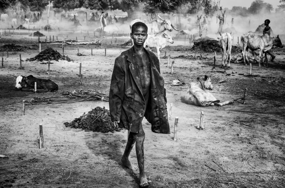 A scene of life in a Mundari cattle camp - South Sudan by Joxe Inazio Kuesta Garmendia — canvas wall art