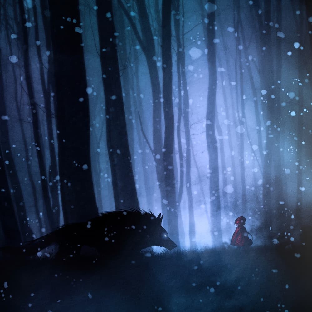 Wolf and Red Cloak by Sebastien DEL GROSSO — canvas wall art