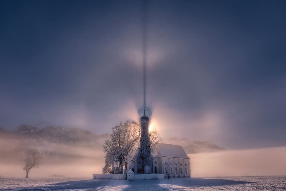 Misty Winter Church Light by Judith Kuhn — canvas wall art