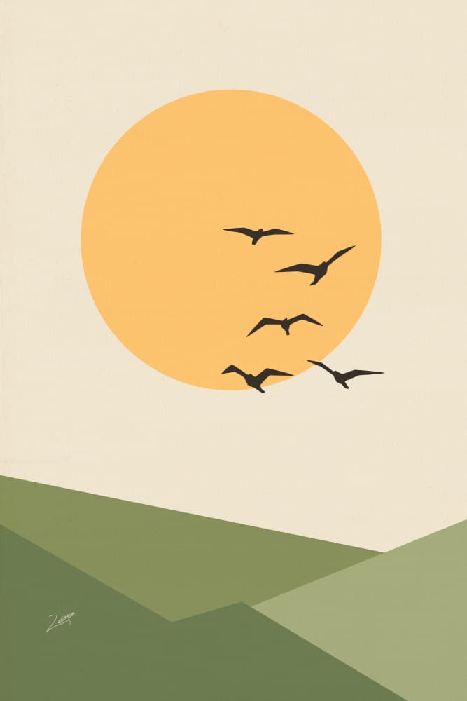 Birds Over Golden Hills by zarish chaudhry — canvas wall art