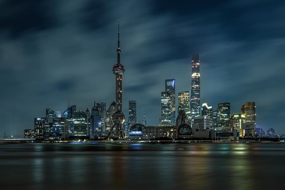 Shanghai Skyline at Night by Irene Wu — canvas wall art