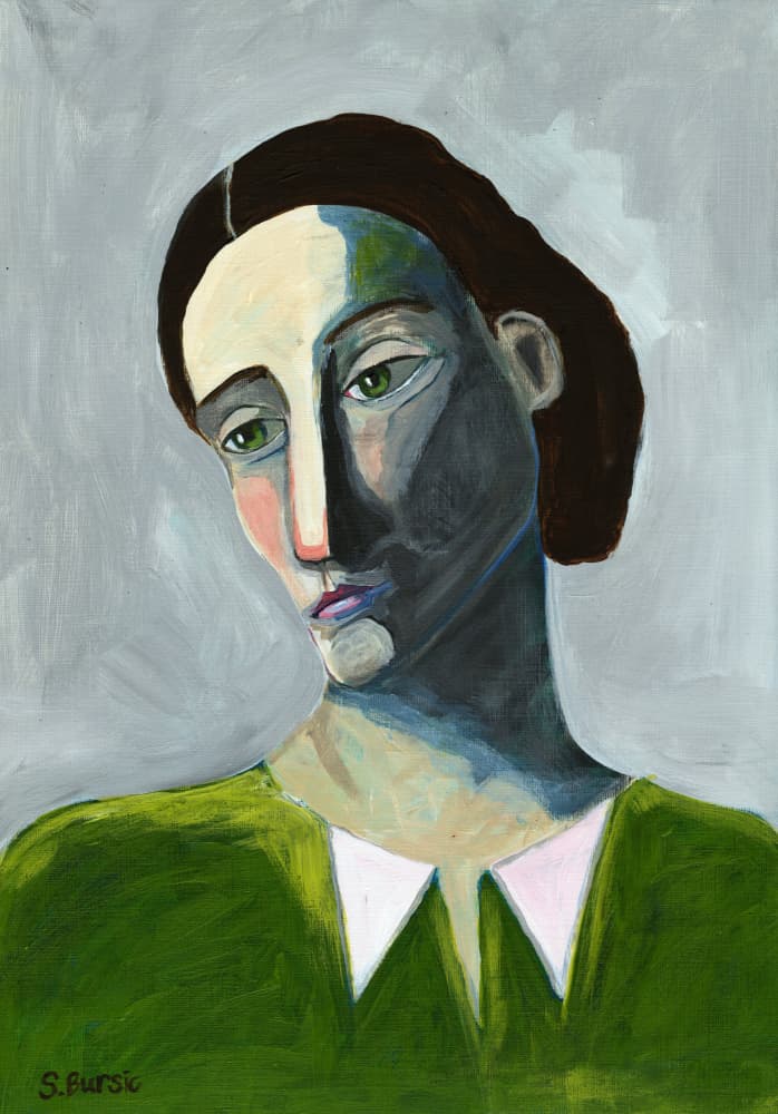 Pensive Woman Portrait by Sharyn Bursic — canvas wall art